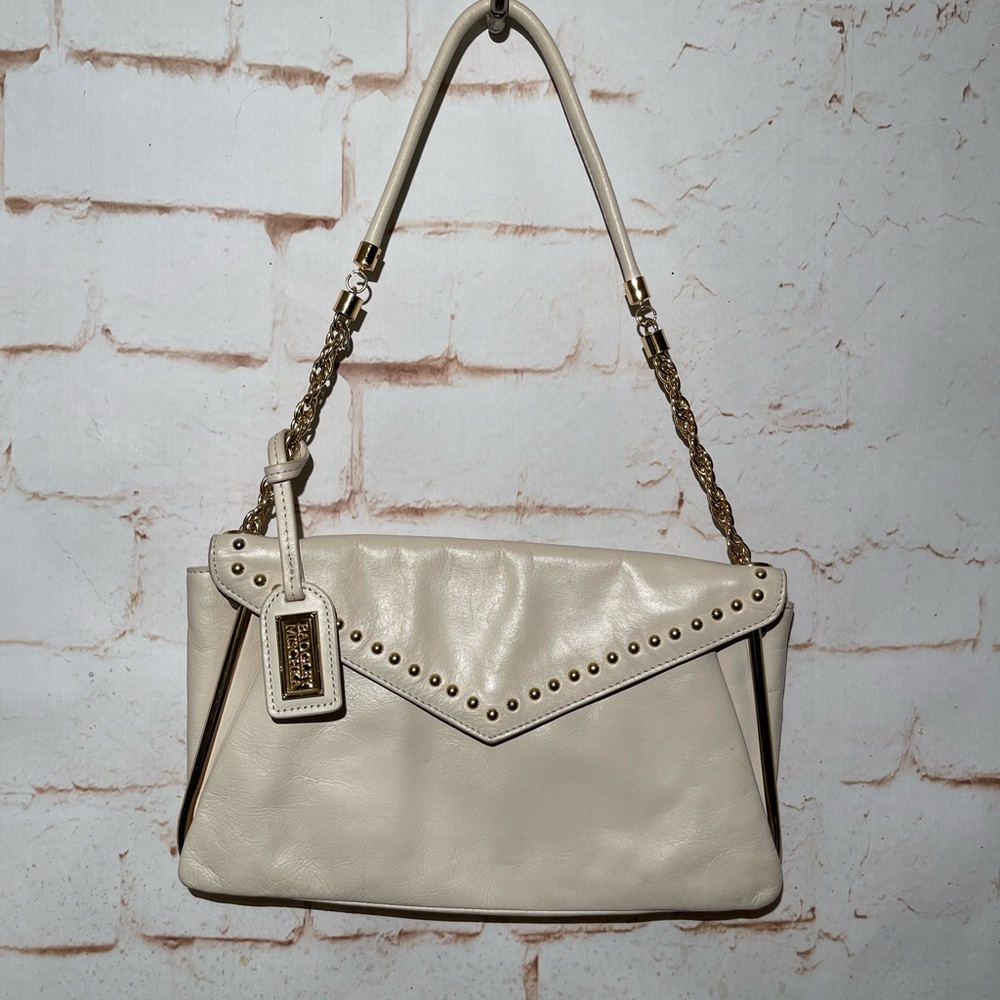 Badgley Mischka Couture Off White Leather Studded Bag